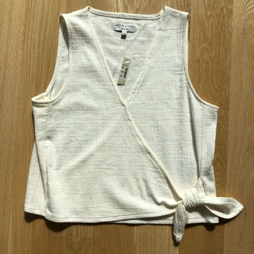White Sleeveless Wrap Top